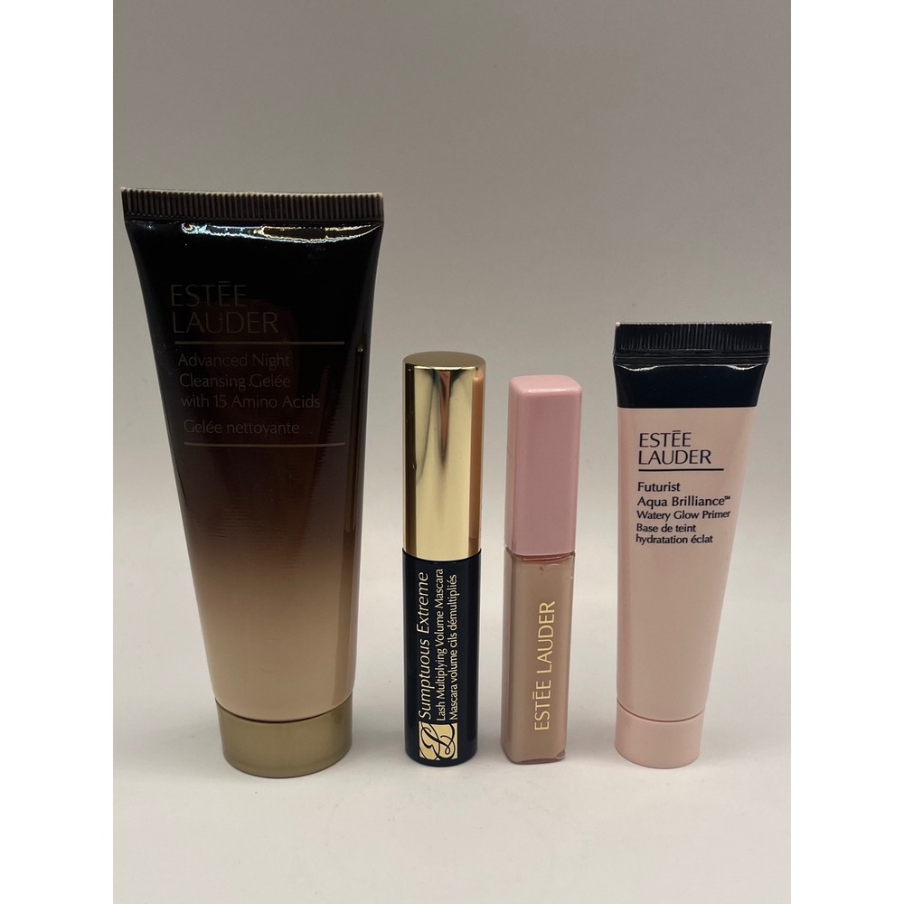 Estee Lauder Travel Set Cleansing Gelee Mascara Primer Lip Gloss 4pc Kit